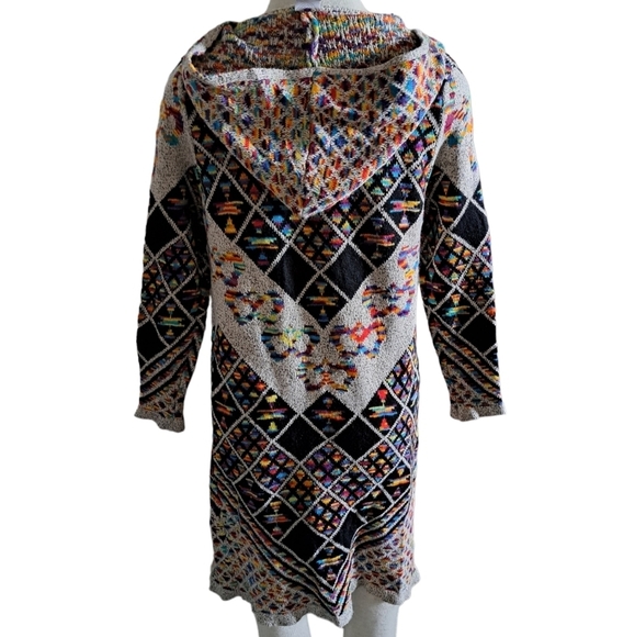 NORTHERN ANGEL Aztec Southwestern long open front cardigan duster hood sweater S - Picture 3 of 12